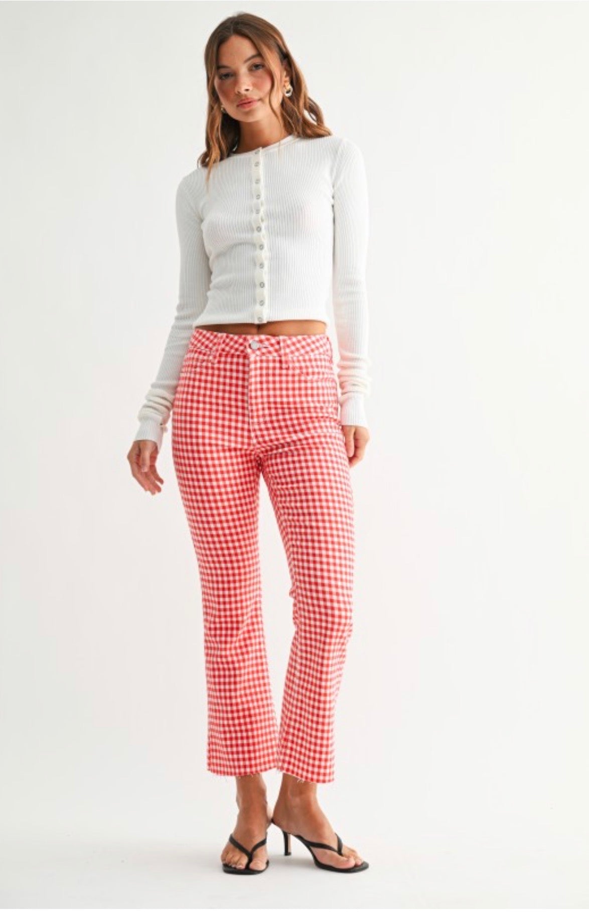 Red Gingham Wide Leg Pants – High Waisted | Runs True to Size