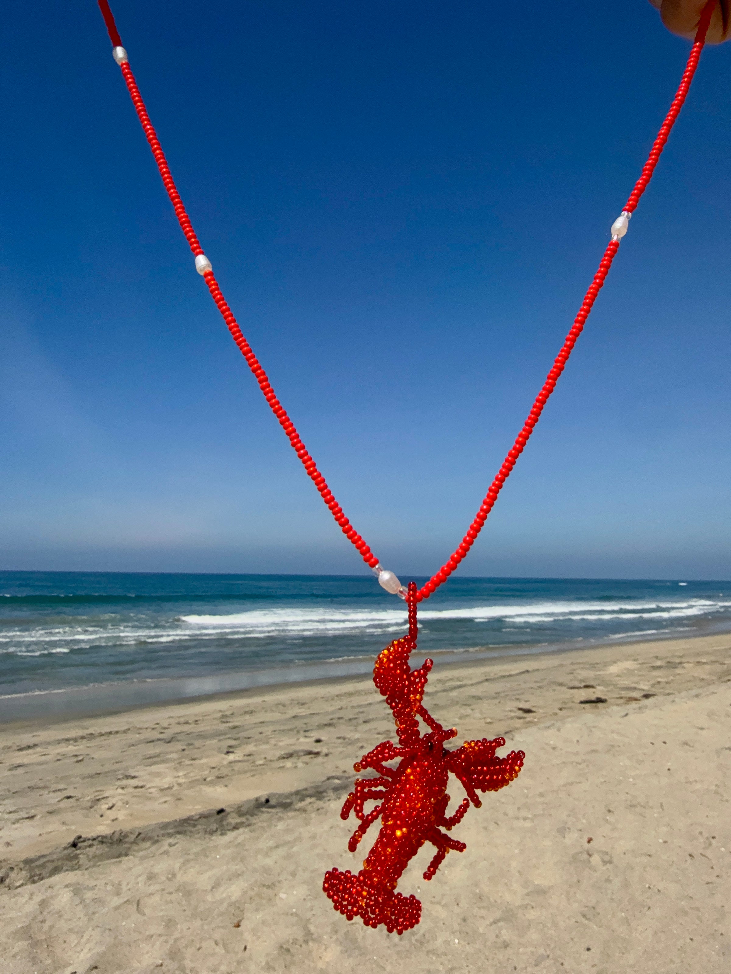 Handmade Beaded Lobster Charm Necklace