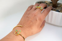Adjustable Gold Bracelet & Ring Set – 24K Gold Plated Bronze with Raw Emerald (Murralla)