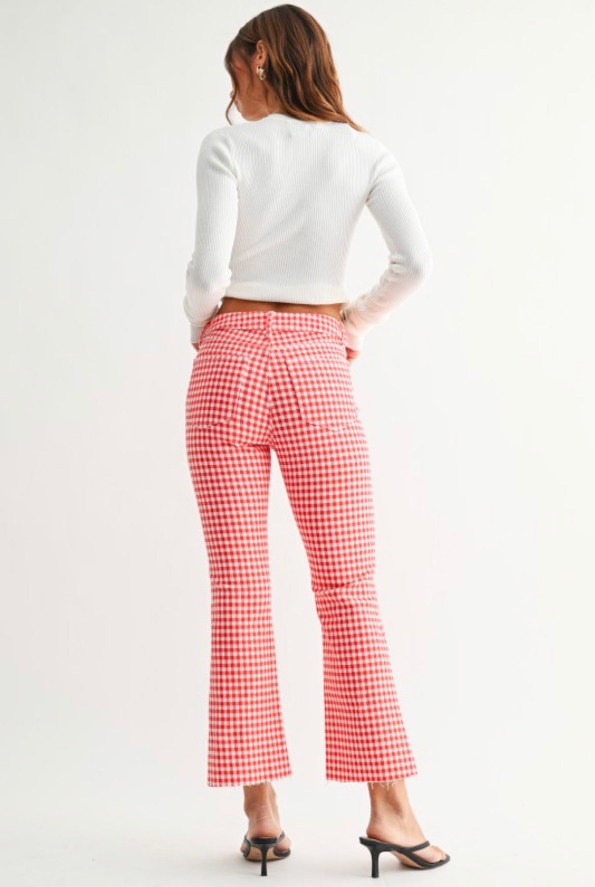 Red Gingham Wide Leg Pants – High Waisted | Runs True to Size