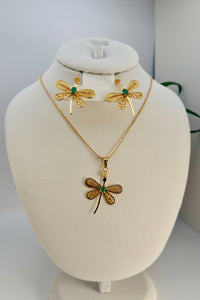 Gold Dragonfly Jewelry Set with Raw Emerald (Murralla) or Raw Diamond – Handmade Filigree Set