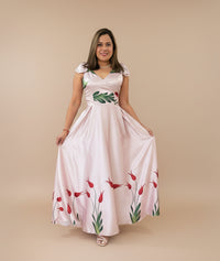 Blush Pink Floral Maxi Dress – Elegant Botanical Print Long Dress for Women