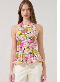 Floral Halter Peplum Top – Elegant Feminine Blouse for Women