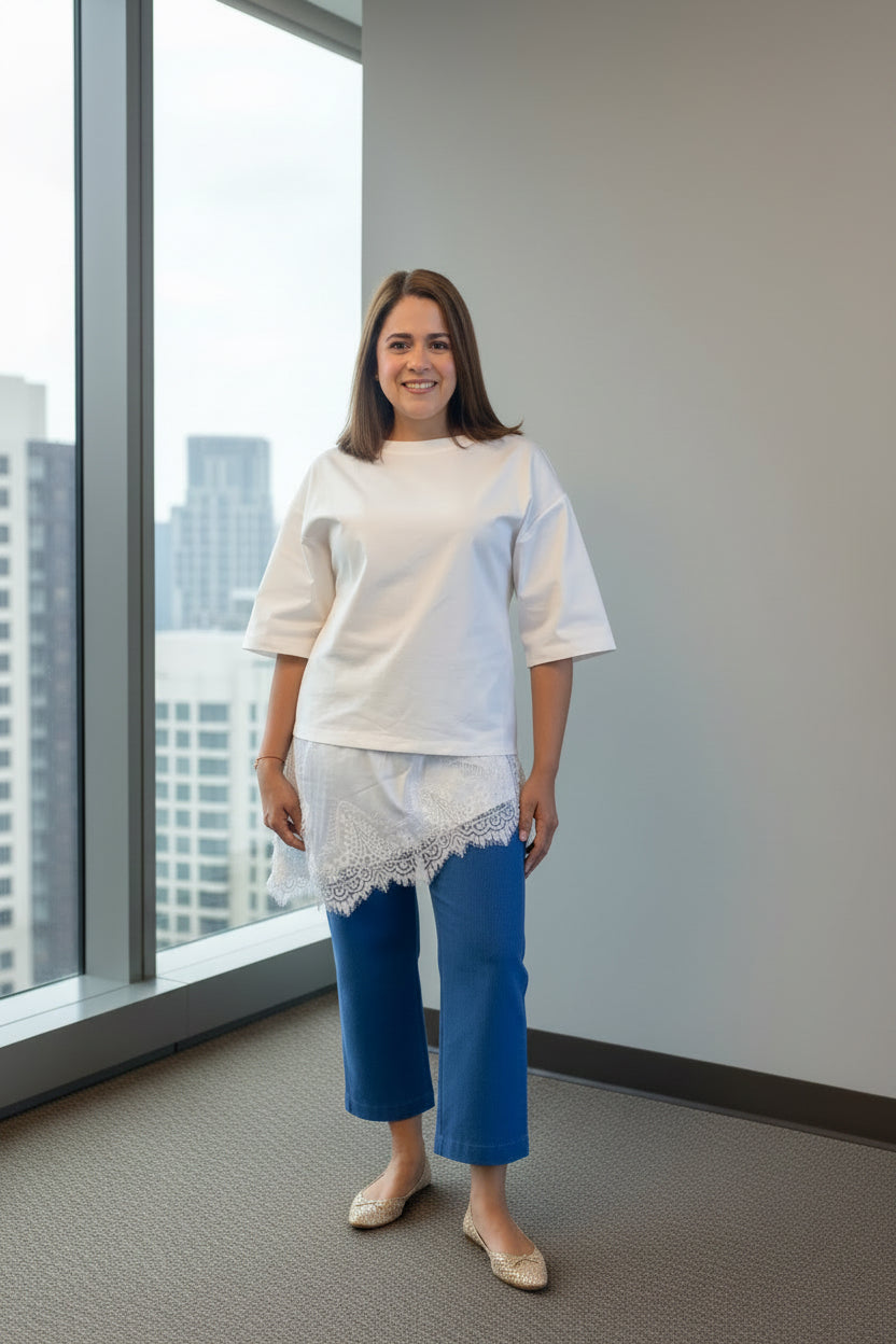 White Oversized Blouse with Lace Detail – Elegant Everyday Top