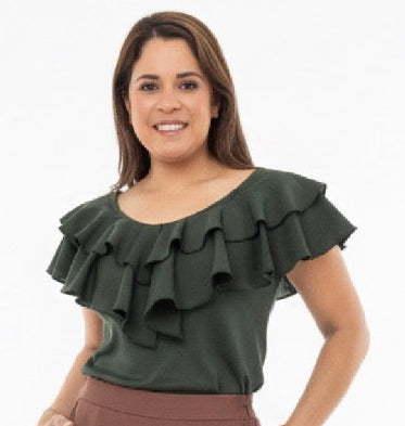 Olive Ruffle Blouse – Elegant Off-Shoulder Style Feminine Top