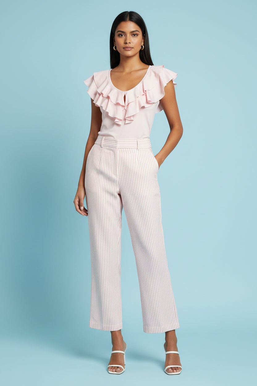 Blush Ruffle Blouse for Women – Feminine Sleeveless Elegant Top